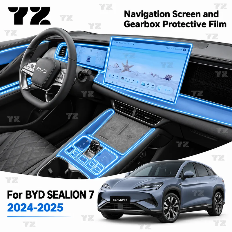 YZ TPU Navigation Screen and Gearbox Protective Film For BYD SEALION 7 EV 2024-2025 Anti-Scratch Interior Accessories