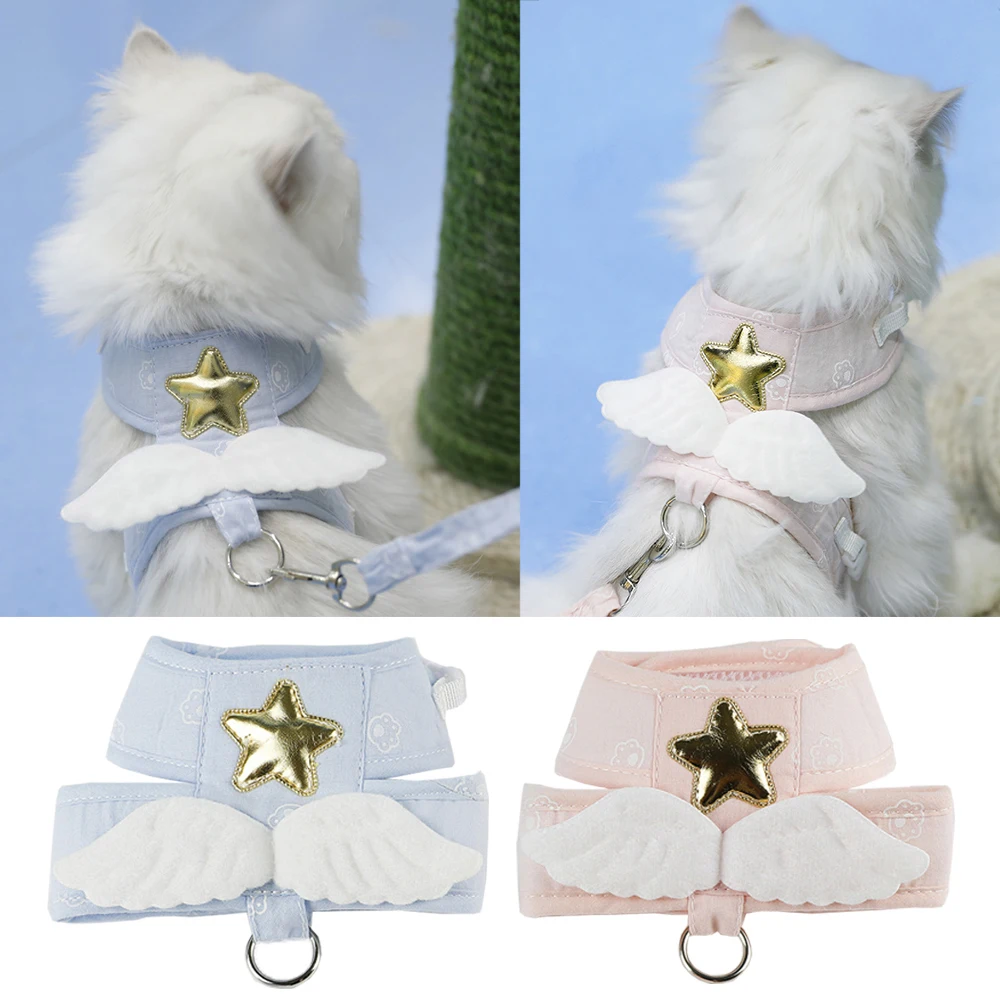 Cat Dog Harness Necklace Leash Collar Pet Items Accessories Cute Angel Wing Vest Harness For Dogs Cats Personalized Supplies