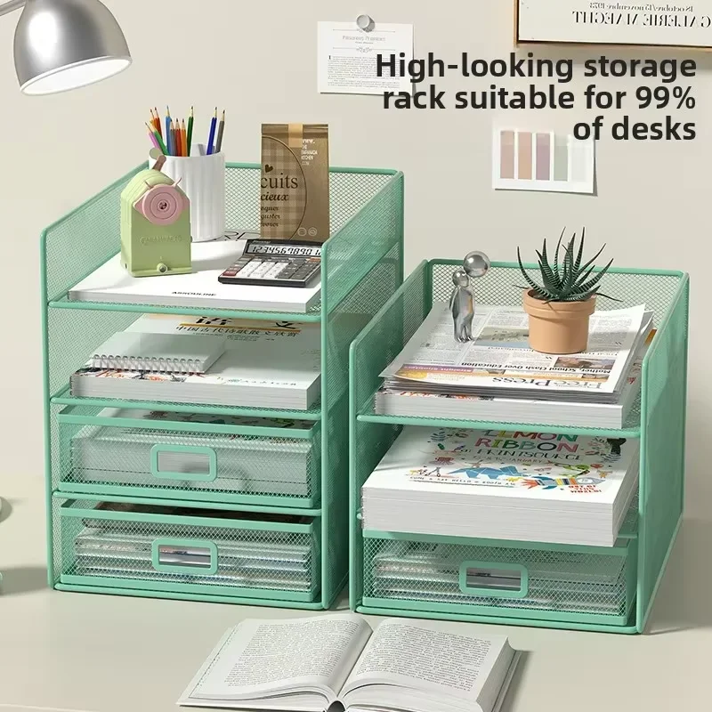 Multi-Tier Desk Organizer with Drawers & Top Shelf, Space-Saving Rack for Home Study, Sturdy Holder Fits Desks