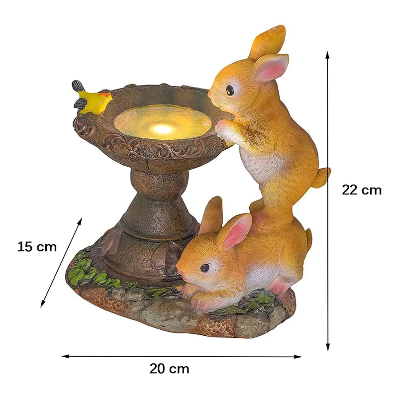 Solar Rabbit Sculpture Led Light Resin Double Rabbit Drinking Water Lamp Outdoor Courtyard Garden Animal Figurine Decoration