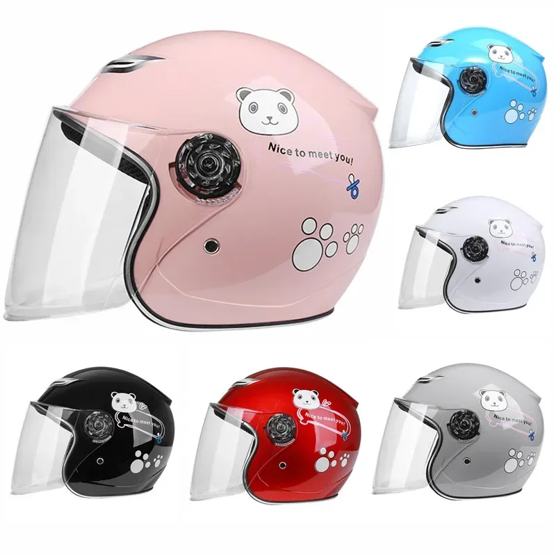 Moda infantil capacete da motocicleta scooter bicicleta bonito cor capacete pára-sol lente adequado para crianças de 2 a 10 anos