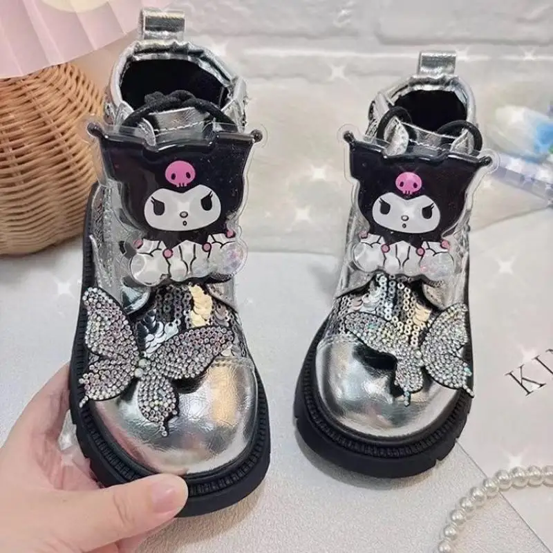 Sanrio Kuromi Martin Boots Princess Girl Thick Sole Boots New for Autumn and Winter Anti-Slip Rubber Sole Hello Kitty Kawaii