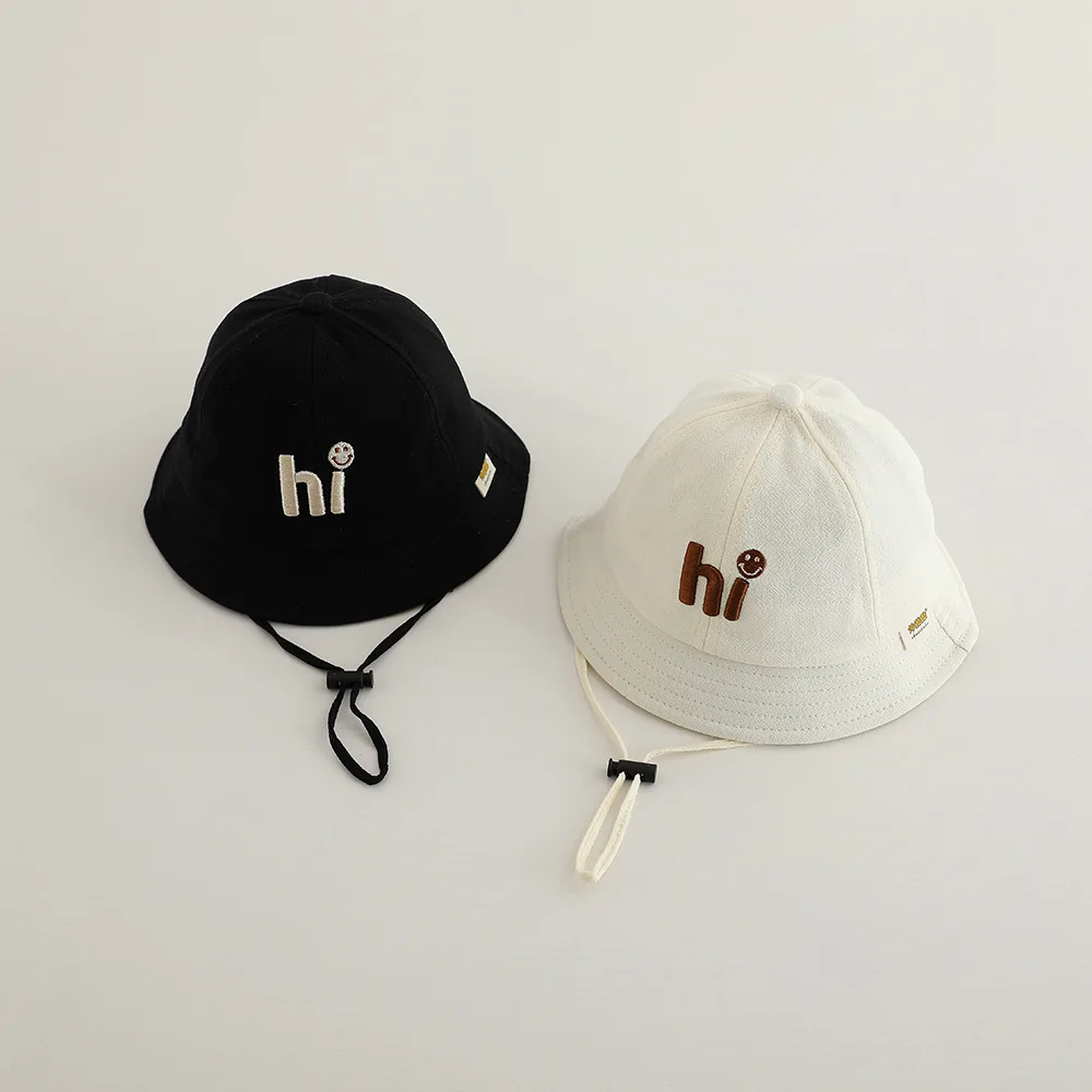 New Baby Bucket Hat Embroidered Letter Fisherman Cap for Toddler Spring Summer Wide-brim Adjustable Kids Basin Sun Hats