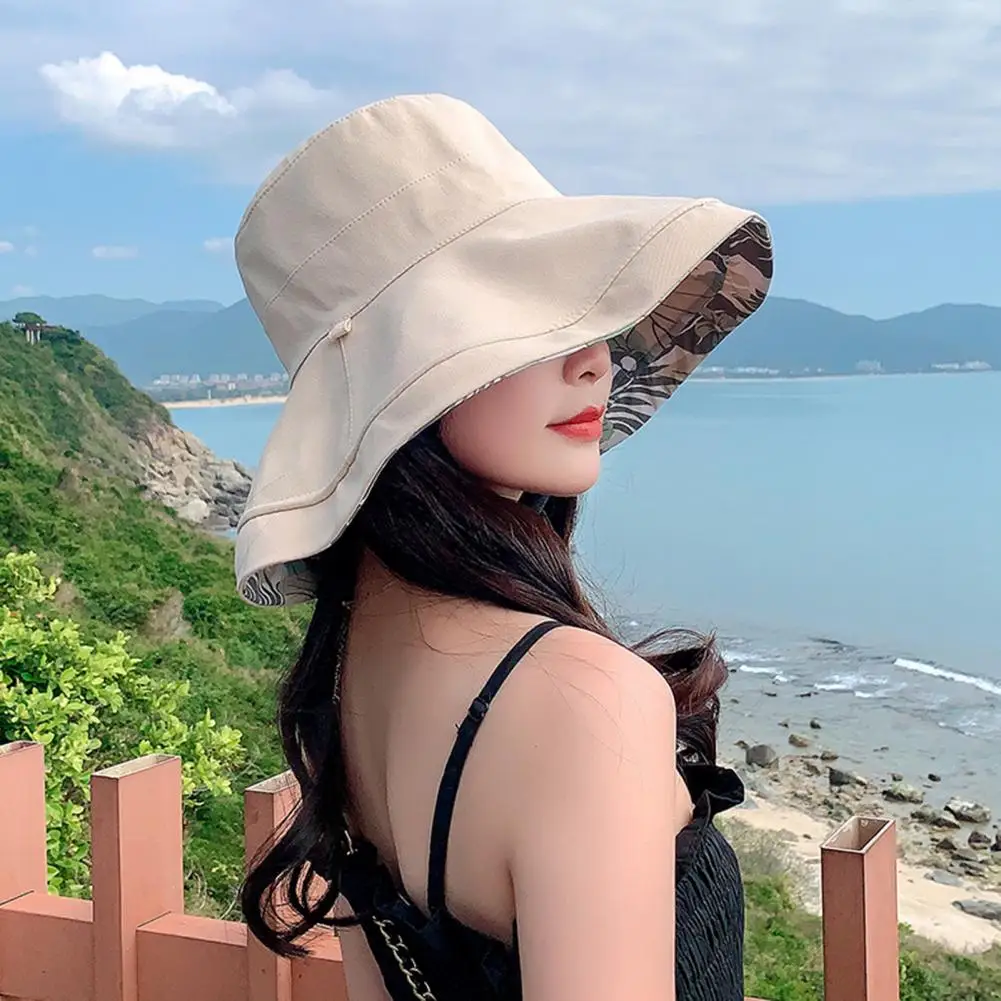 

Wide Brim Sun Hat Women Anti UV Hiking Fisherman Cap Fold Summer Solid Beach Hat Neck Sun Visors