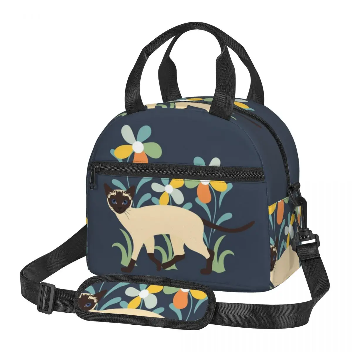 

Сиамские сумки для обеда с котом и цветами, изолированная коробка для бенто, водонепроницаемая сумка для обеда, сумки для пикника, термосумка для женщин, путешествий