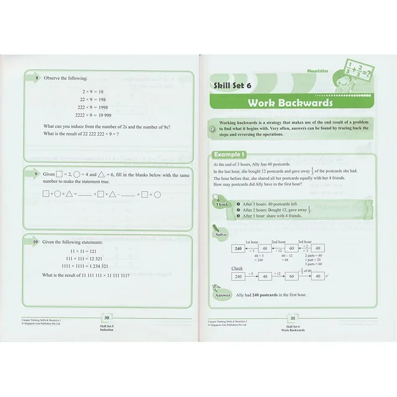 Amplificateur d'heuristique pour les élèves du primaire, réduction de la conquête des compétences de pensée, manuels de Singapour, cahier d'exercices, livre d'éducation, arrivée, 2022