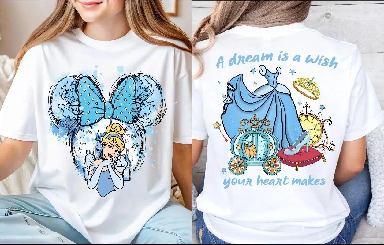 

Новая летняя футболка Disney с принтом Золушки 2026 года, 100% хлопок, свободный крой, аниме-стиль, унисекс, удобные футболки для женщин и мужчин