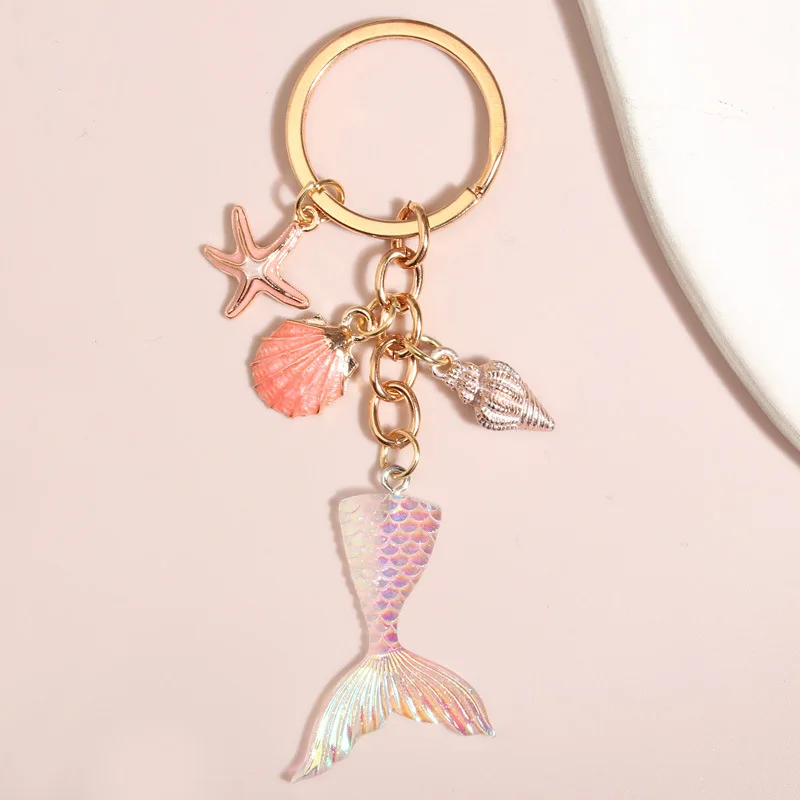 15pcs sea Keychain Starfish Shell Conch Heart Key Ring Mermaid Tail Key Chains Summer Gifts For Women Men DIY Handmade Jewelry