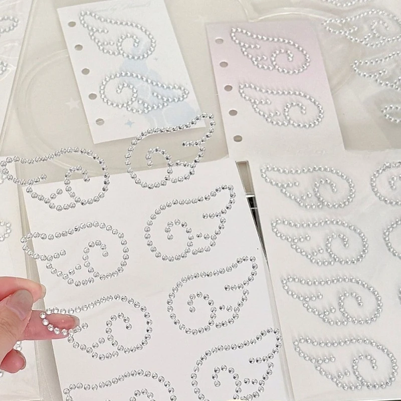 

Silver Angel Wings Rhinestone Stickers Sparkle Crystal Bling Decals for Ins Packaging DIY Decoration Patches Shiny Self-Adhesive