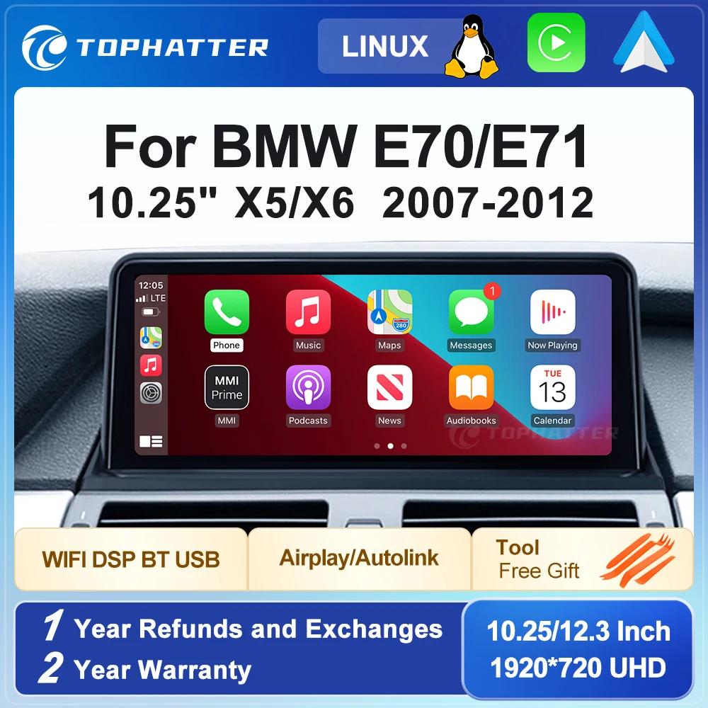 

Linux 10.25" 12.3" Car Radio For BMW E70 E71 X5 X6 Wireless CarPlay Android Auto Multimedia HD cam Head Unit Player