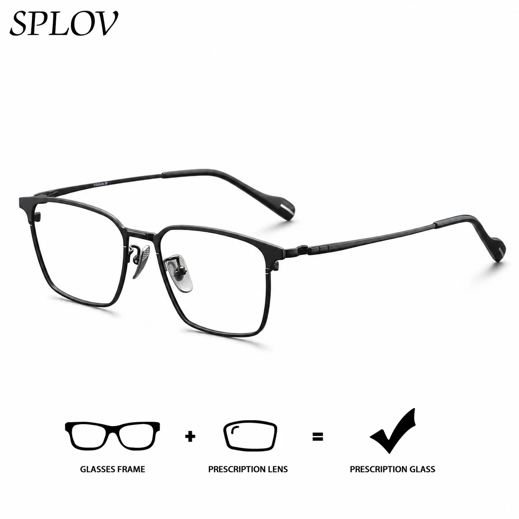 

SPLOV Retro Ultra Light Titanium Prescription Glasses Custom Myopia Anti Blue Light Photochromic Lenses Men's Fashion Glasses