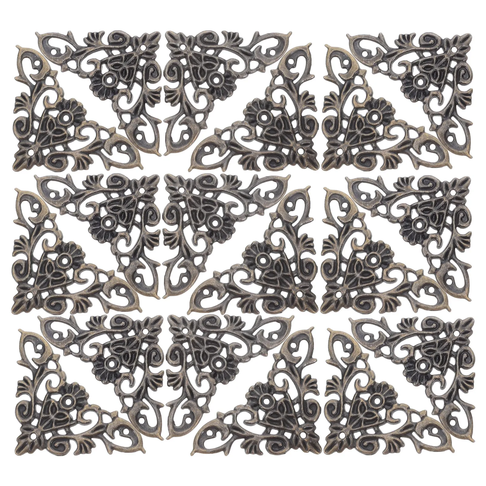 16Pcs Bronze Vintage Corner Protectors Decorative Triangle Edge Box Guards Brackets Nail-on Furniture Corner Covers