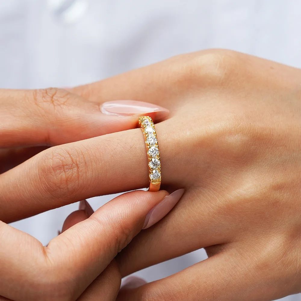 خاتم مويسانيتي ذهبي عيار 18 قيراط للنساء، النسخة الكورية، تصميم متخصص، نمط عصري ورائع، مجوهرات ألماس بلاتينيوم PT950 #3