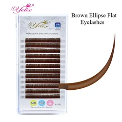 Yelix Brown Ellipse Flat Eyelashes Extensions 12 Rows B/C/D Curl Split Tips Super Soft Natural Eyelash Extension