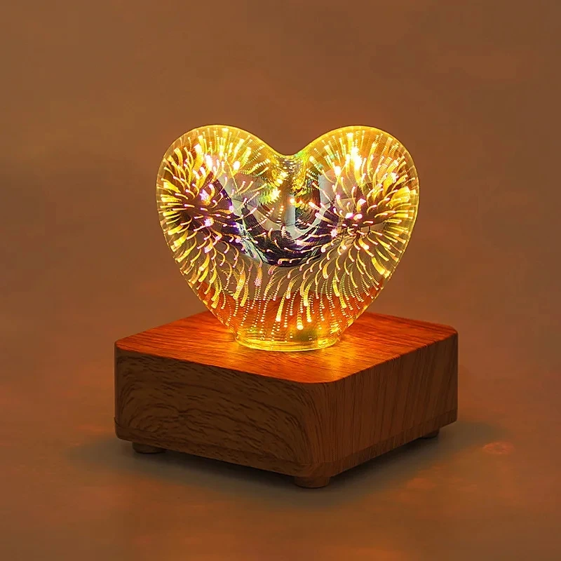 3D Fireworks Bear Night Light Projection Colorful USB Atmosphere Dimming Living Decorative Decor Room 3D Glass Fireworks Bedroom