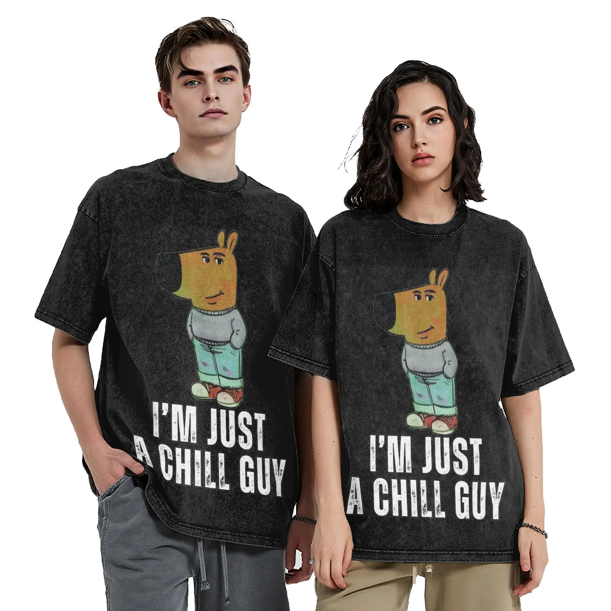 Women Men I'm Just A Chill Guy T Shirt Graphic Printed Vintage Washed Funny Meme Casual Outfit Tees