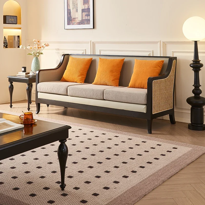 Nordic solid wood rattan sofa combination living room home medieval sofa chair designer Internet celebrity leisure rattan sofa