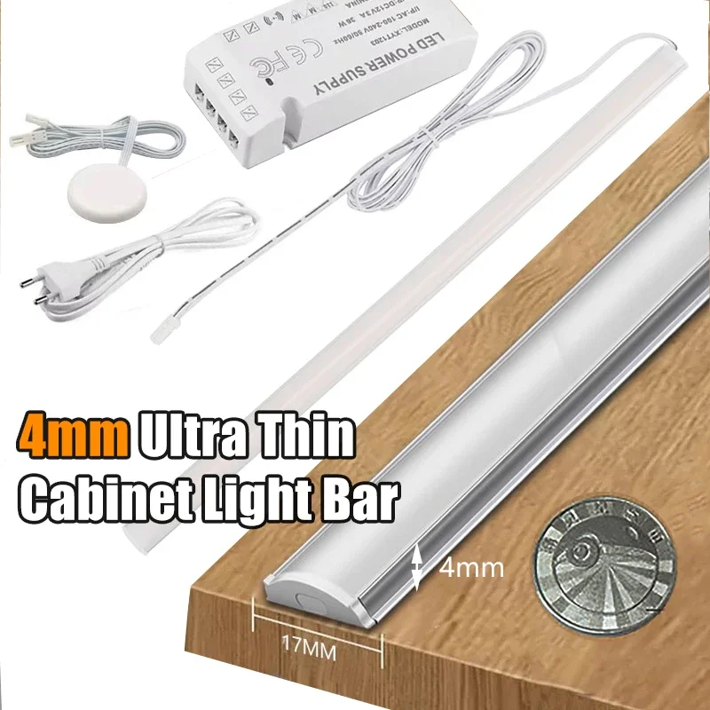 

Ультратонкие светодиодные светильники под шкафом, шкафы, книжные шкафы, светильники для винного шкафа, сенсорный датчик, кухонный линейный светильник, комплект постоянного тока 12 В
