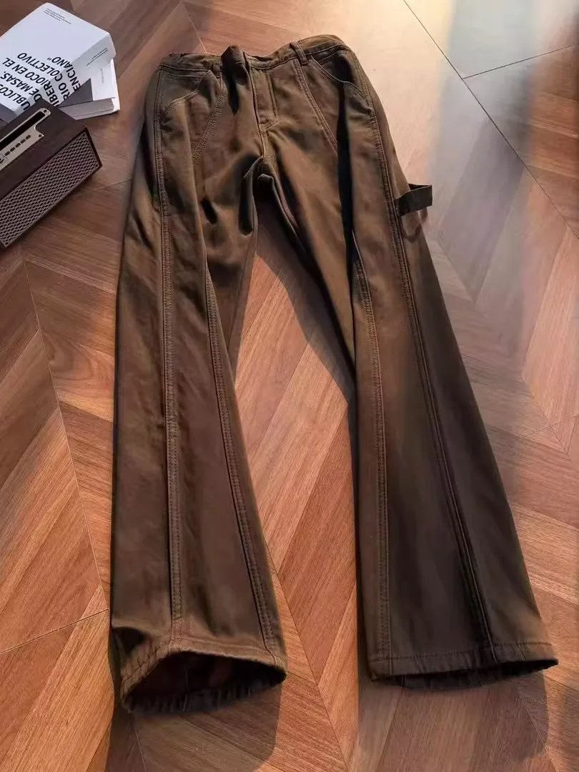

Thiened Fce Lined Casual Cargo Jeans Men's Autumn Winter Straight Leg Jeans Youth Trendy Sle mid Waist Zipper Fly