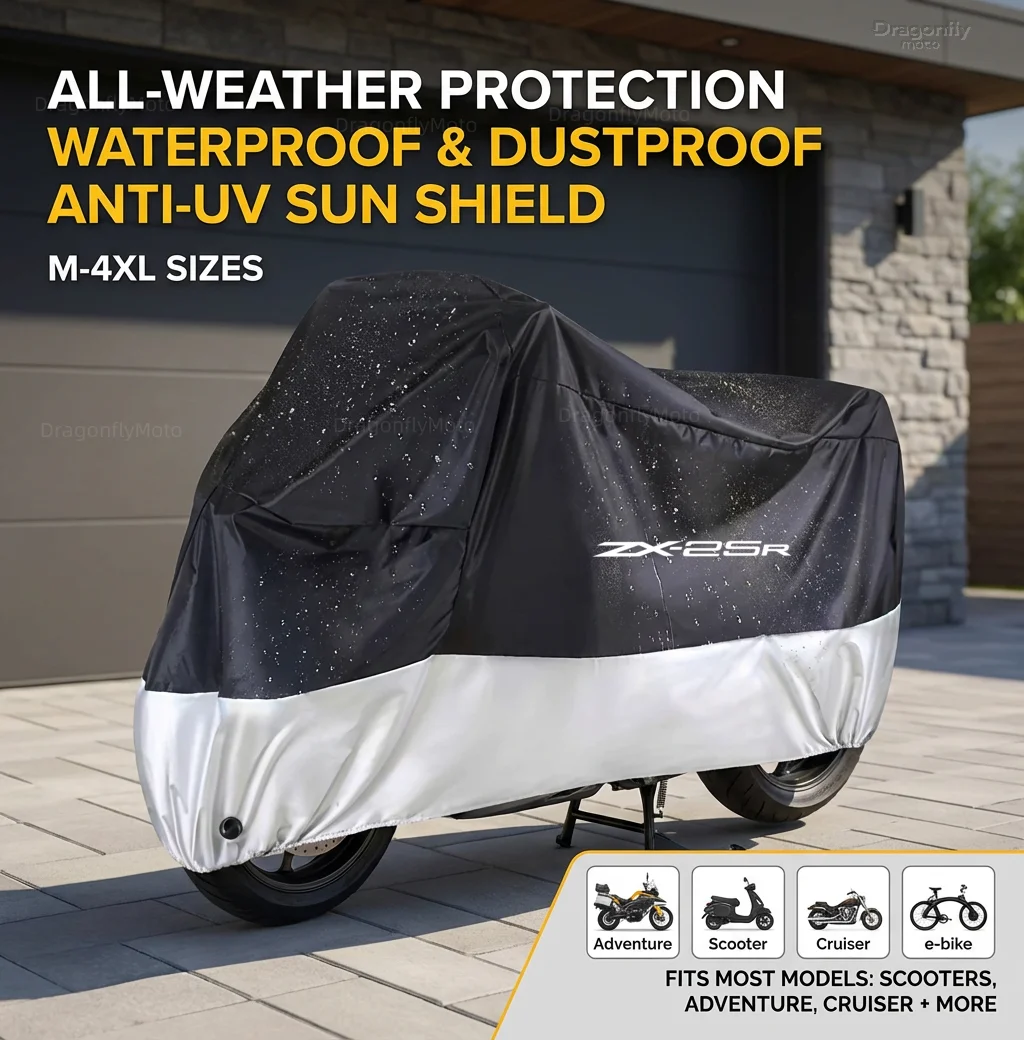 

Чехол для мотоцикла Kawasaki ZX25R ZX-25R Ninja ZX 25R 2020 2021, всесезонный, серебристо-черный, водонепроницаемый, пылезащитный, с защитой от ультрафиолета