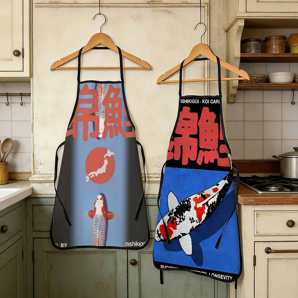 

KSUMRET Jazz Kissa Nishikigoi Apron For Men, 50x70cm Novelty Chef Waiter Apron, Washable Non-Woven Fabric For Cooking, BBQ