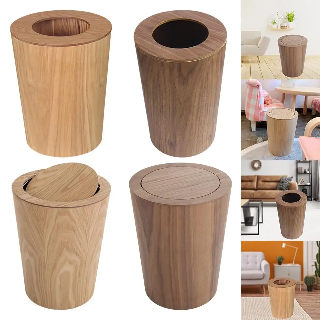 Natural Solid Wood Trash Can Nordic Style Bathroom Rooms Cleaning Tools