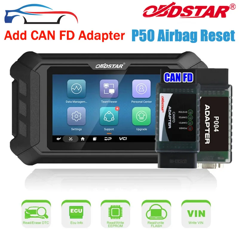 

OBDSTAR P50 Сброс подушки безопасности + PINCODE Интеллектуальная крышка оборудования для сброса подушек безопасности 91 брендов и более 12200 + номер детали ECU с P004/CAN FD