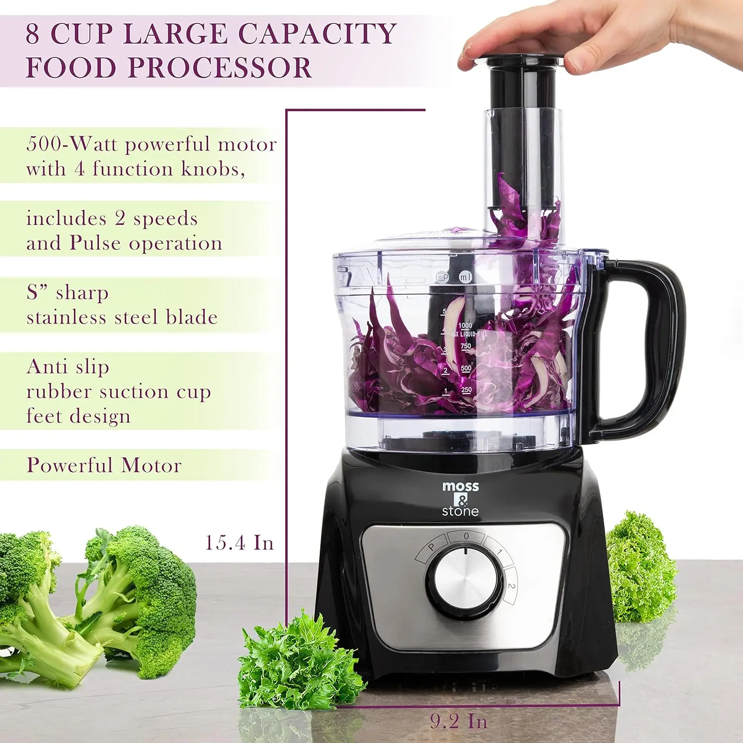 Food Processor 8 Cup Strong Vegetable Chopper for Dicing, Chopping, Mincing, & Puree 500 Watts, Chopper With 2 Spee