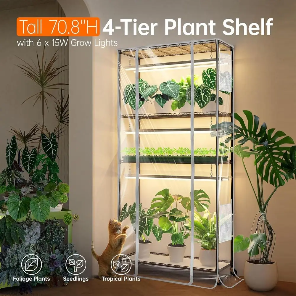 

6-Tier Indoor Greenhouse with Full Spectrum T5 Lights and Timer for Plant Growth