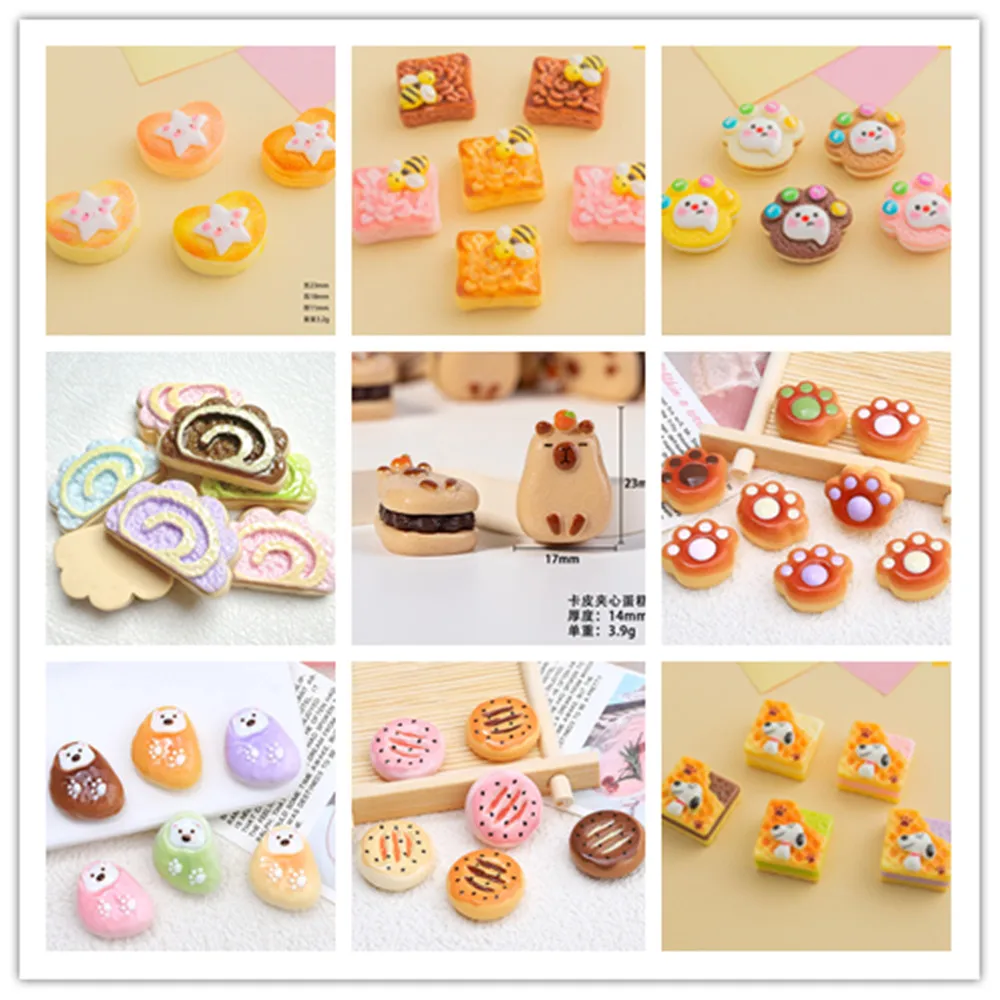 100pcs Flatback Resin Kawaii Simulation Cartoon Donut Cookie Cake Art Supply Cabochon DIY Crafts Decoration Accessories