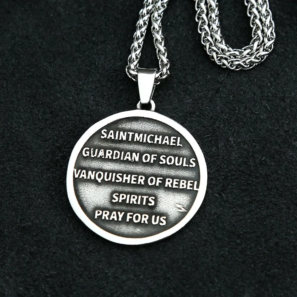 Vintage Men Stainless Steel Archangel St.Michael Guardian Pendant Necklaces Fashion Jewelry Creativity Chains Gifts Wholesale