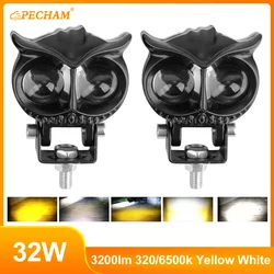 32W Motorfiets Schijnwerpers Led 3000lm Gele Witte Uil Vier Mode Strobe 9-85V Motorfiets Lamp Universele Moto Koplamp Spotlights