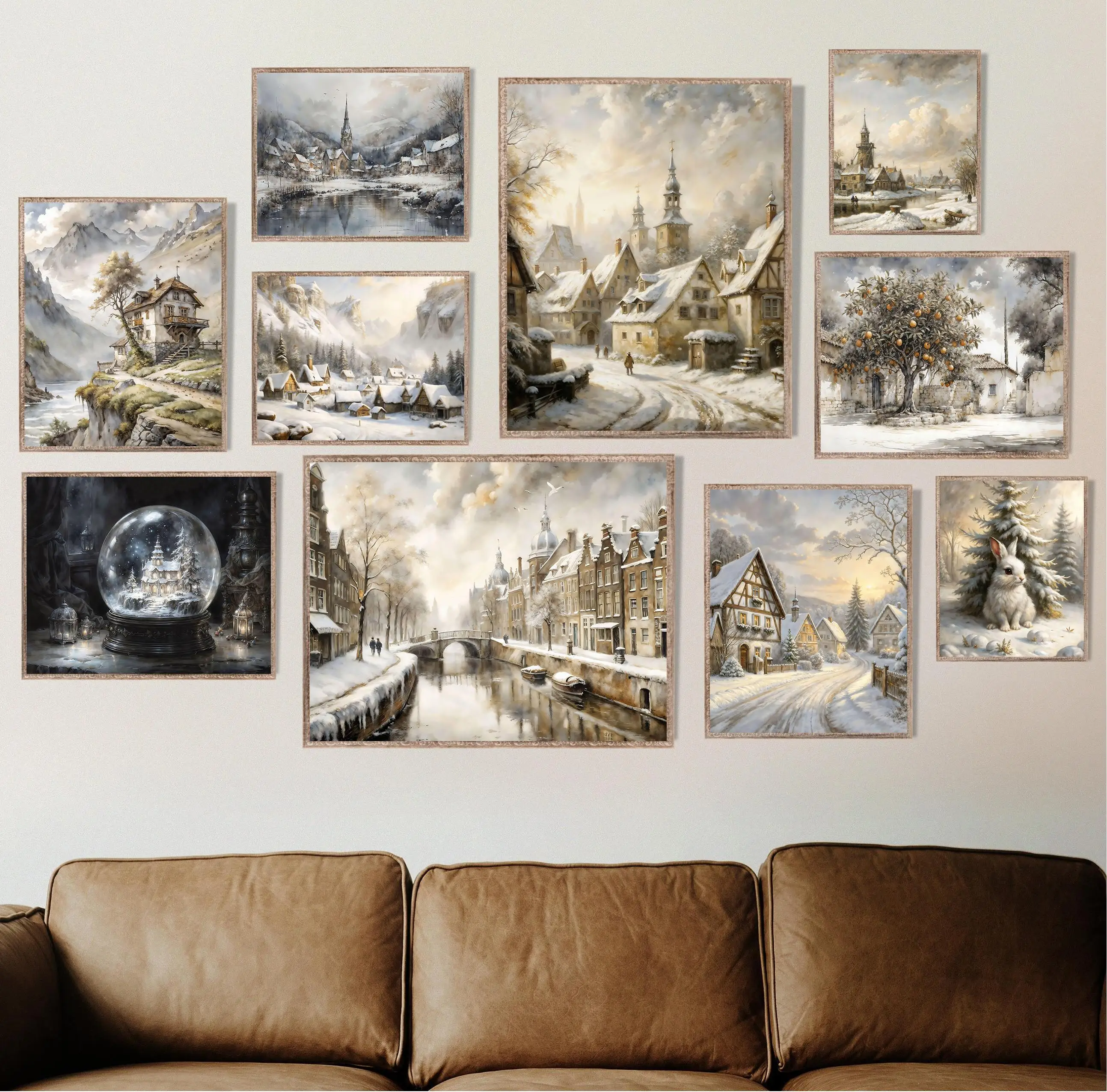 Winter Greek Town Village Olive Tree Rabbit Retro Posters Prints Canvas Painting Wall Art Picture Living Room Home Decor