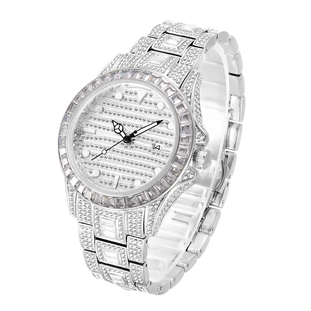 Montre en diamant glacé pour homme, montres à quartz étanches, horloge hip hop pour homme, acier doré, Reloj zones bre, Bling Full AAA, mode