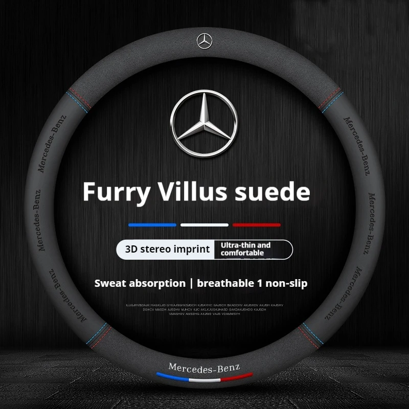 

Car Suede 3D Coining Logo Antislip Steering Wheel Cover For Mercedes-Benz A C E S V Class GLA GLC GLK Vito Sprinter SL SLK Viano