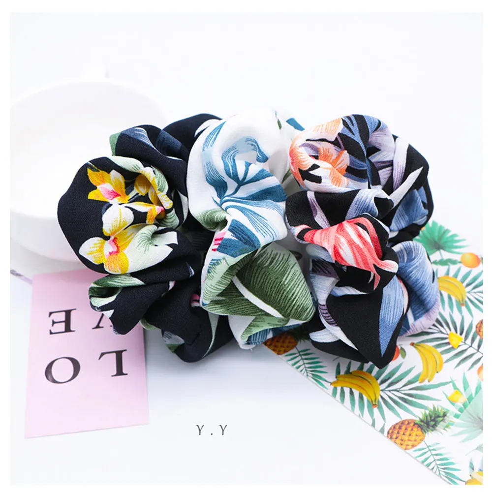 

3pcs Flower Printed Stretch Cloth Hair Ties Chiffon Ponytail Holders Women Girls Hair Accessories Daily Wear Easy Match