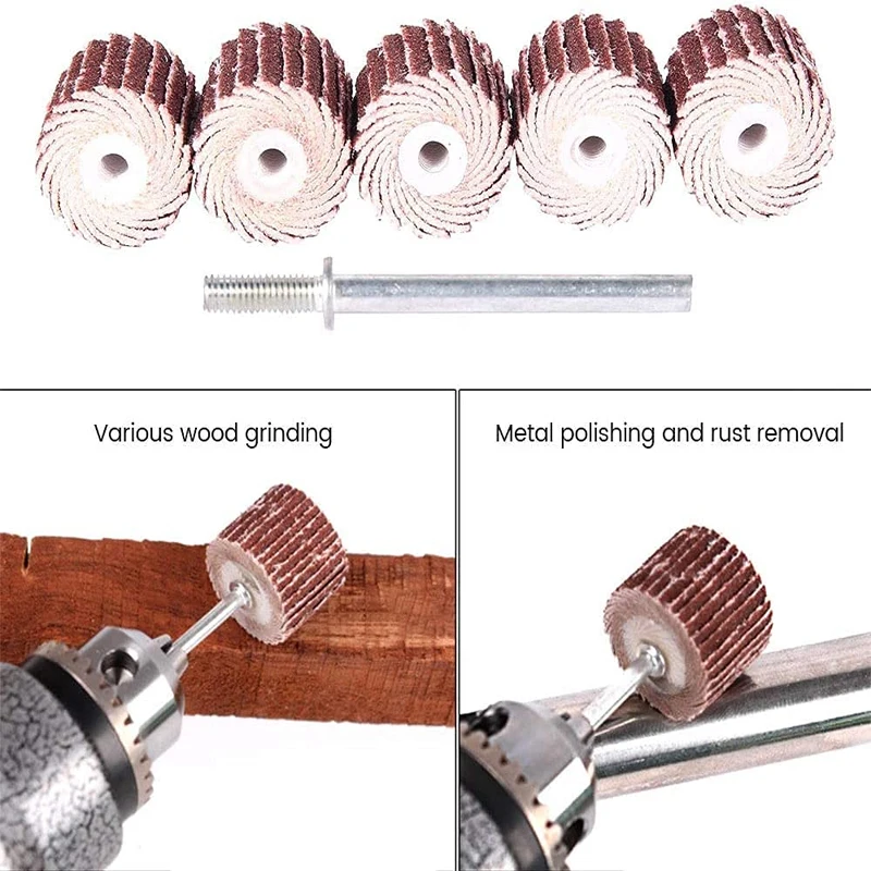 5-10 pz disco ruota lamellare levigatura trapano carta vetrata abrasiva 80-600Grit smerigliatrice lucidante per utensili rotanti con 1 mandrino