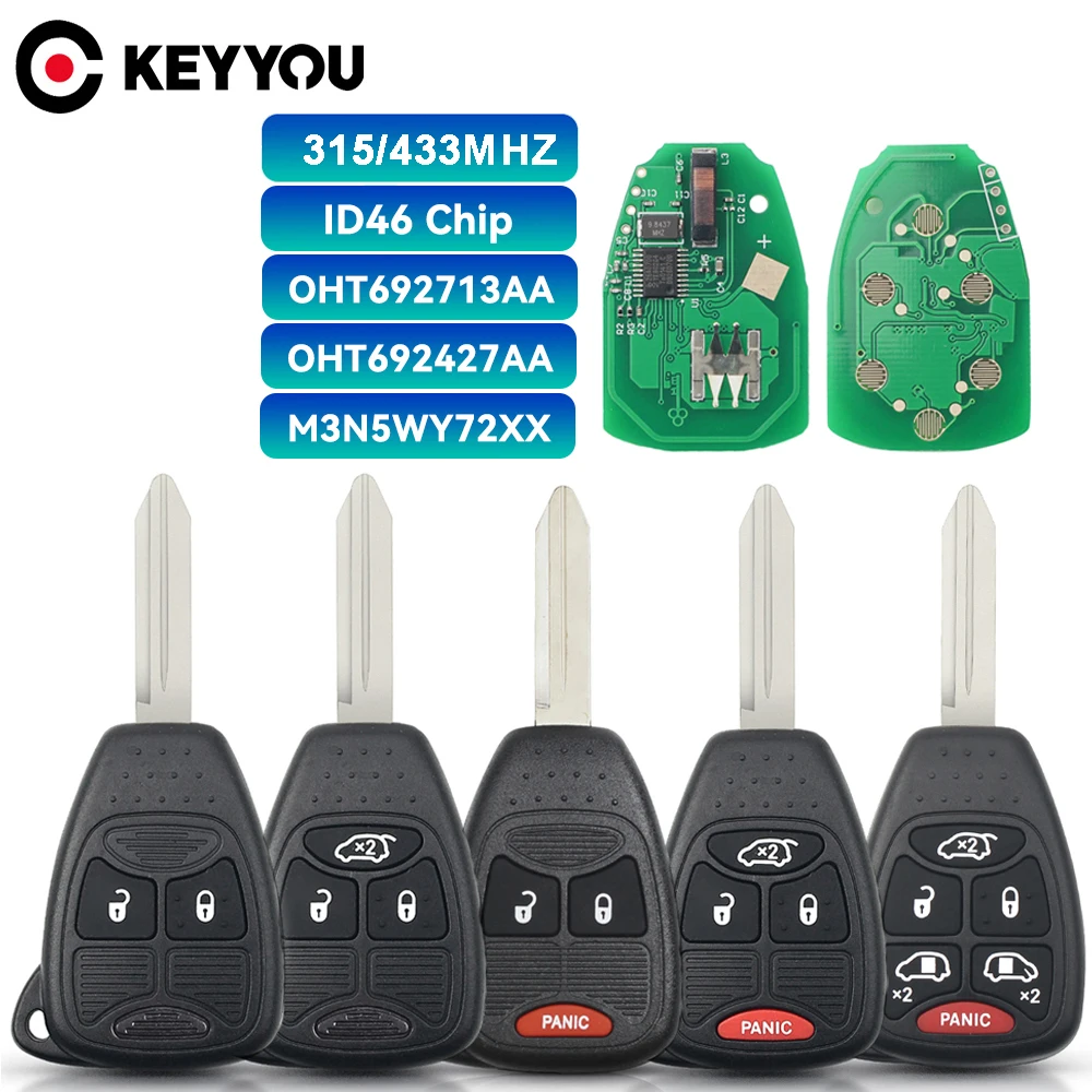 KEYYOU 315Mhz ID46 OHT692713AA zdalny kluczyk do Dodge RAM JEEP Commander kompas Grand Cherokee Liberty Wrangler Chrysler