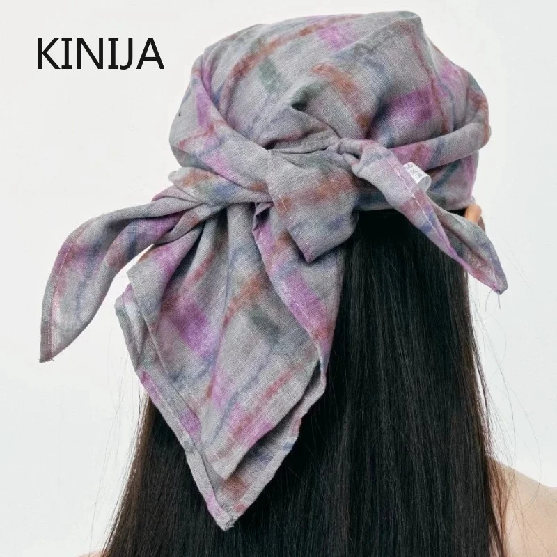 New Korean Original Ins Plaid Triangle Scarf Cap Women's Y2K Spicy Girl Bucket Hat Trendy Sun Protection Summer Hat Baseball Cap