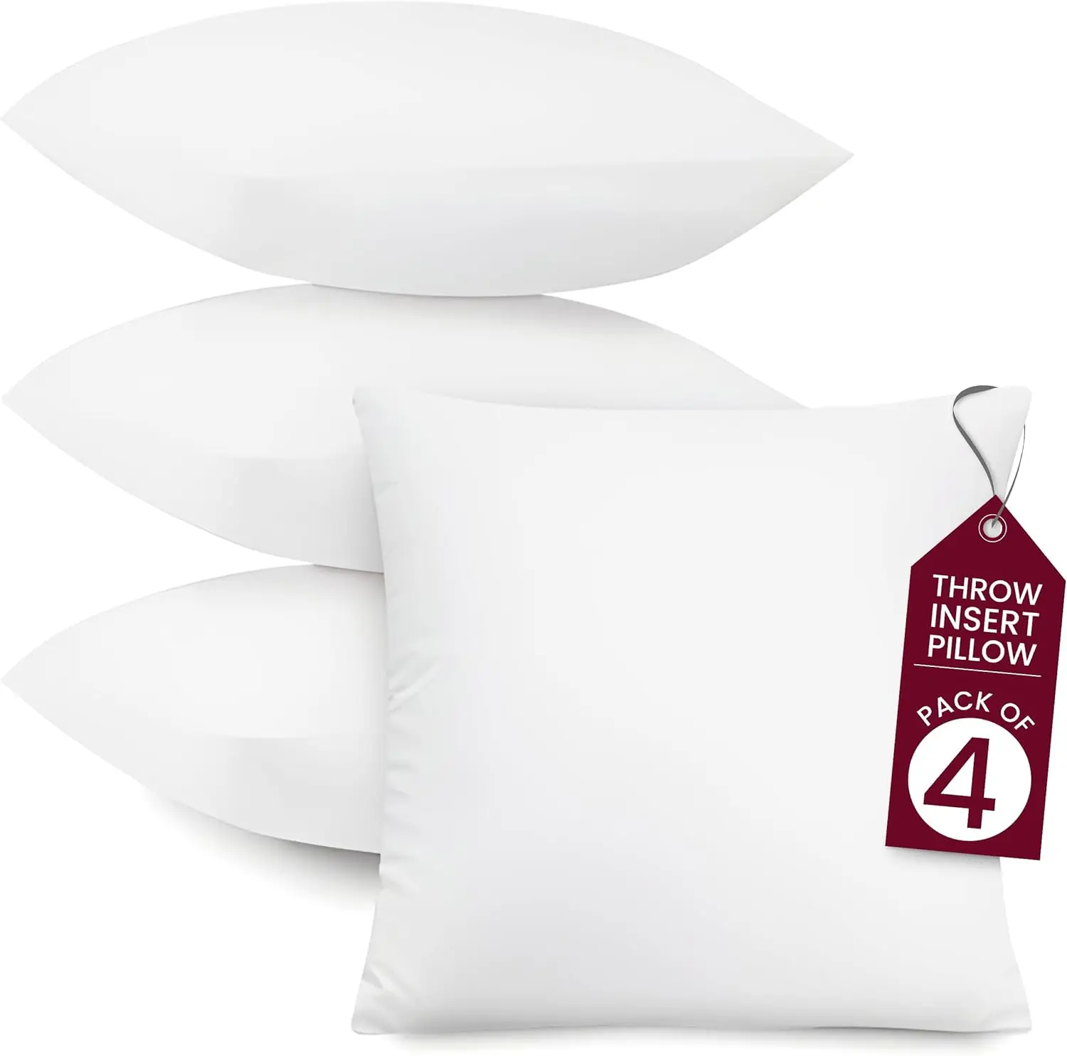 

Throw Pillow Insert 16X16 - Cushions For Sofa, Bed And Couch - Set Of 4 - Oeko-Tex Certified, Soft & Comfortable Pillows