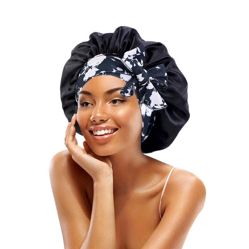 Damen-Satin-Mütze mit Schnürung und breiten Stretch-Krawatten, Band, langer Schwanz, Satin, Cheveux Nuit, seidige Schlaf-Nachtmütze, Mützen – Detail 8