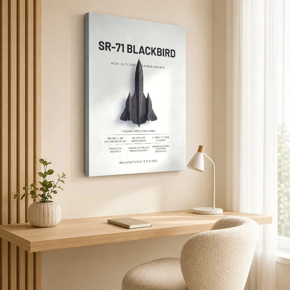SR71 Blackbird Top View Aircraft Wood Framed Canvas Poster Customized Photo Annotated Technical Linework Wall Art For Workshop