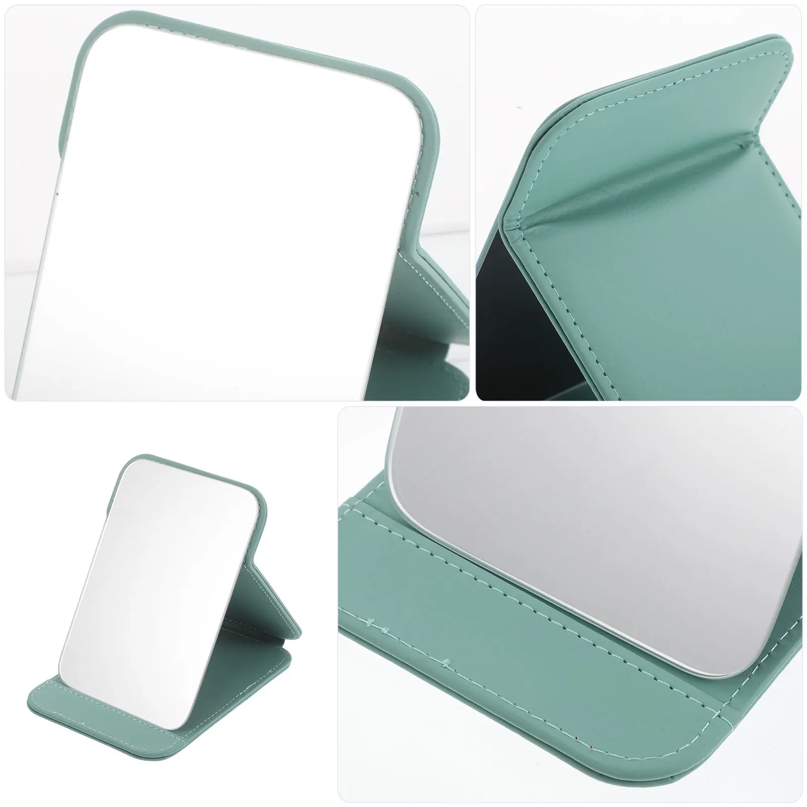 Portable Makeup Mirror Blue Green Folding Desktop Vanity Mirror Rectangular Compact Stand Ideal Travel Office Dorm Bathroom High