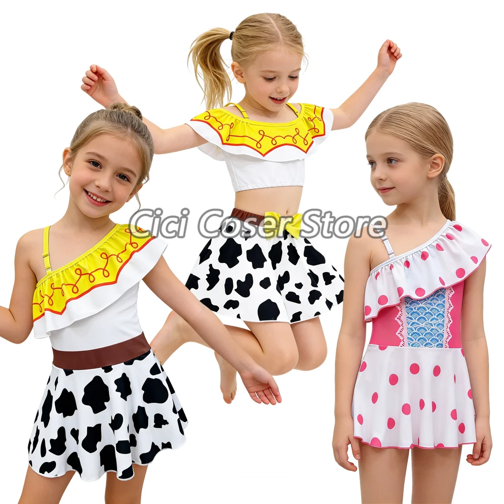 

Anime Shepherdess Bo Peep Buzz's Jessie Cosplay Costume Swimwear Swimming Cap Summer Beach Party Swimsuit Bathing Suit 90-150CM