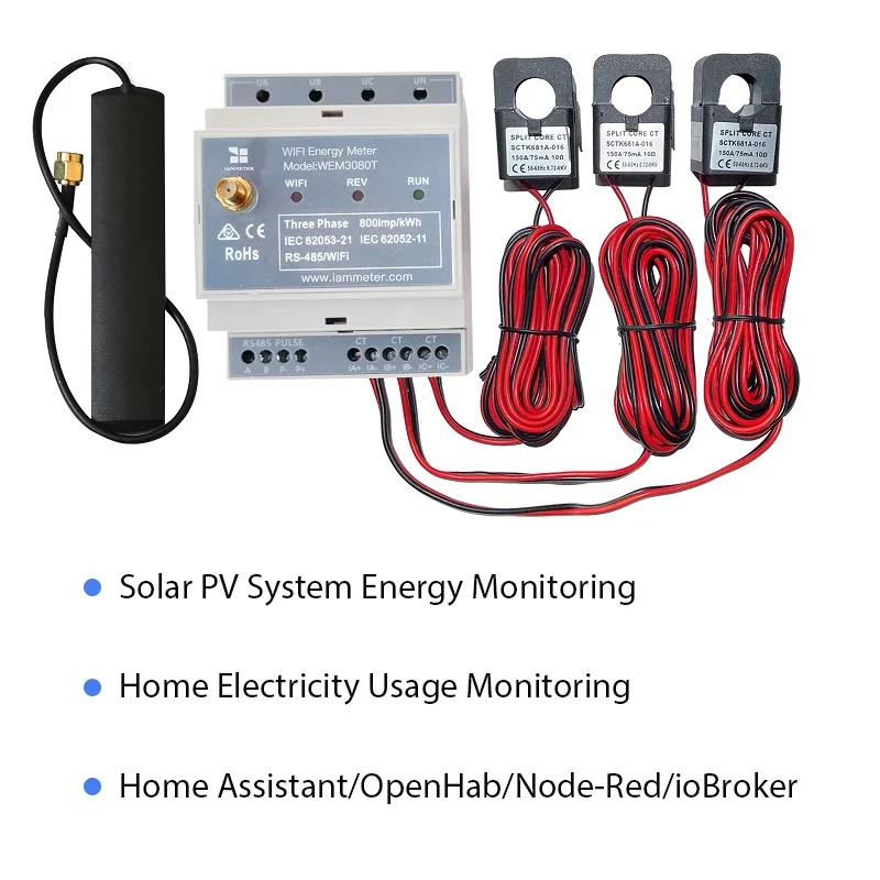 Medidor de Energia Bidirecional Trilho Din Assistente Doméstico Zabbixnoderedsolar Pvce Trifásico Mqttwifinemmodbus Tcp Rtu 150a