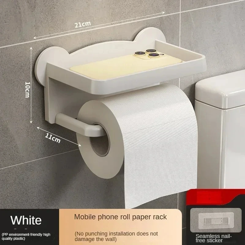Punch Free Wall Mounted Tissue Storage Rack Paper Roll Shelf Holder Restroom Box Shelve Multi Functional Phone Placement Toilet image 5