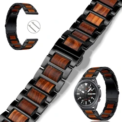 Wooden Metal Strap for Samsung Watch 46mm/3 45mm/Gear S3 Stainless Steel Wristband for Huawei Watch GT-2-3-Pro 46mm/Amazfit GTR