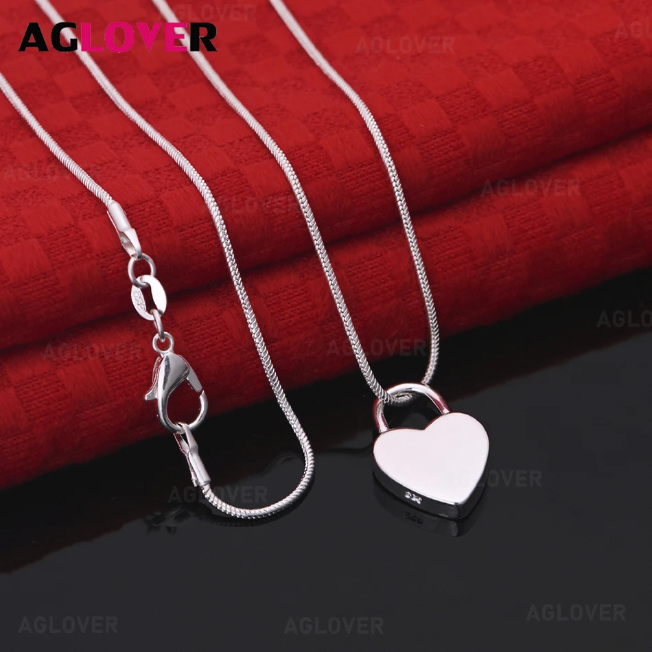 

AGLOVER 925 Sterling Silver Heart Lock Pendant Necklace Elegant and Noble Women's Jewelry Christmas Gift Accessories