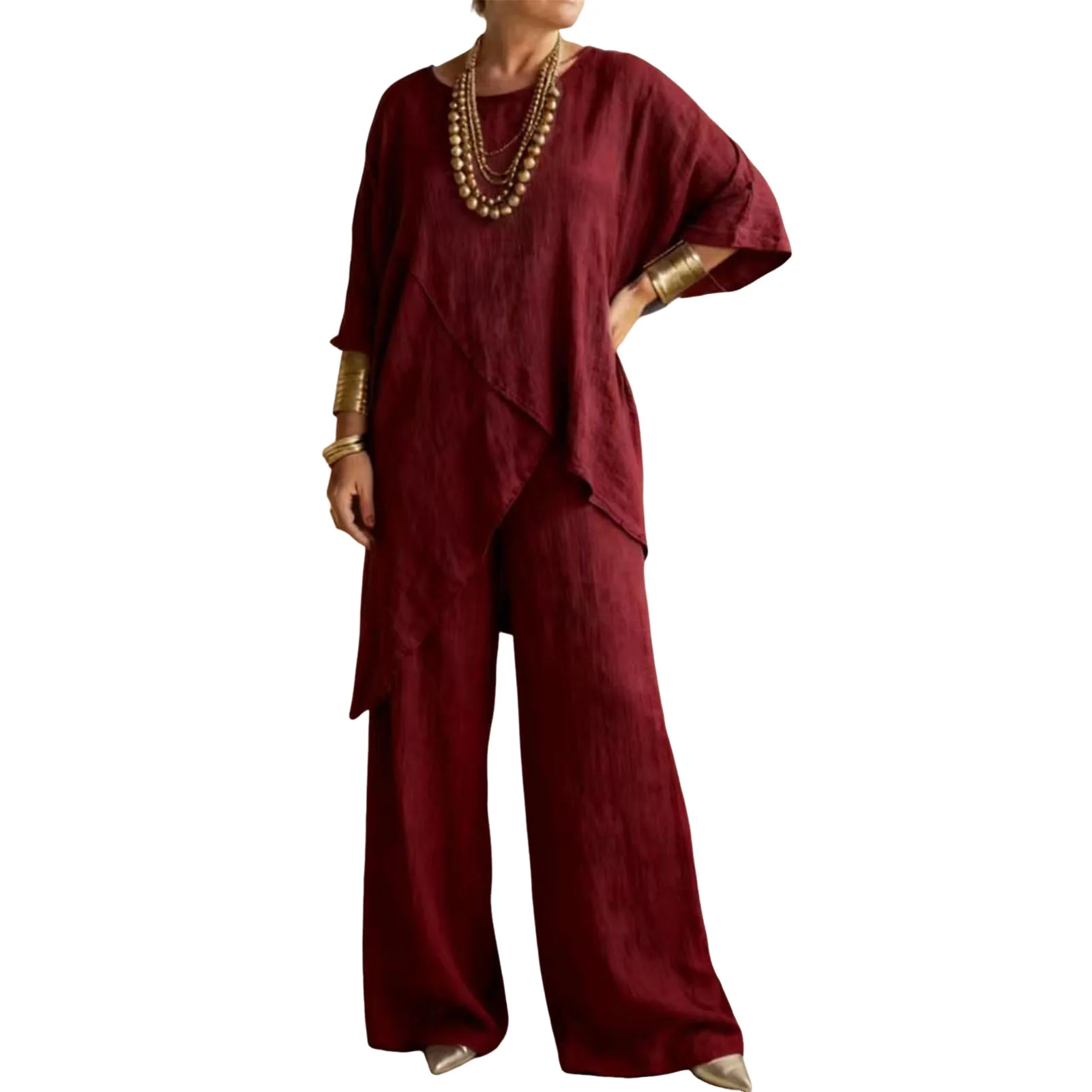 Ensemble coton lin femme couleur rouge