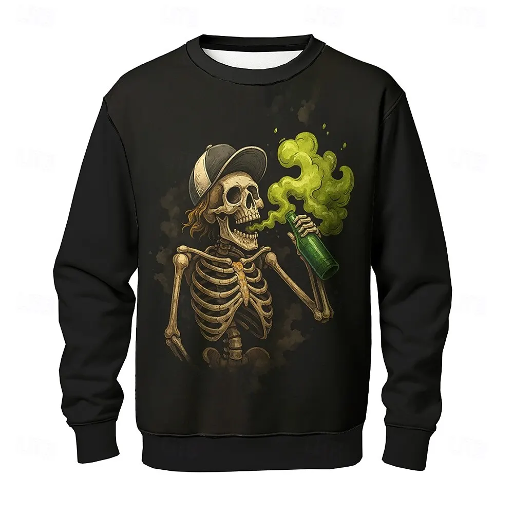 

3D Print Funny Skull Graphic Men's Sweatshirt Autumn Outdoor Cool Hip Hop Street O-Neck Hoodie Loose Stylish Comfortable Clothes